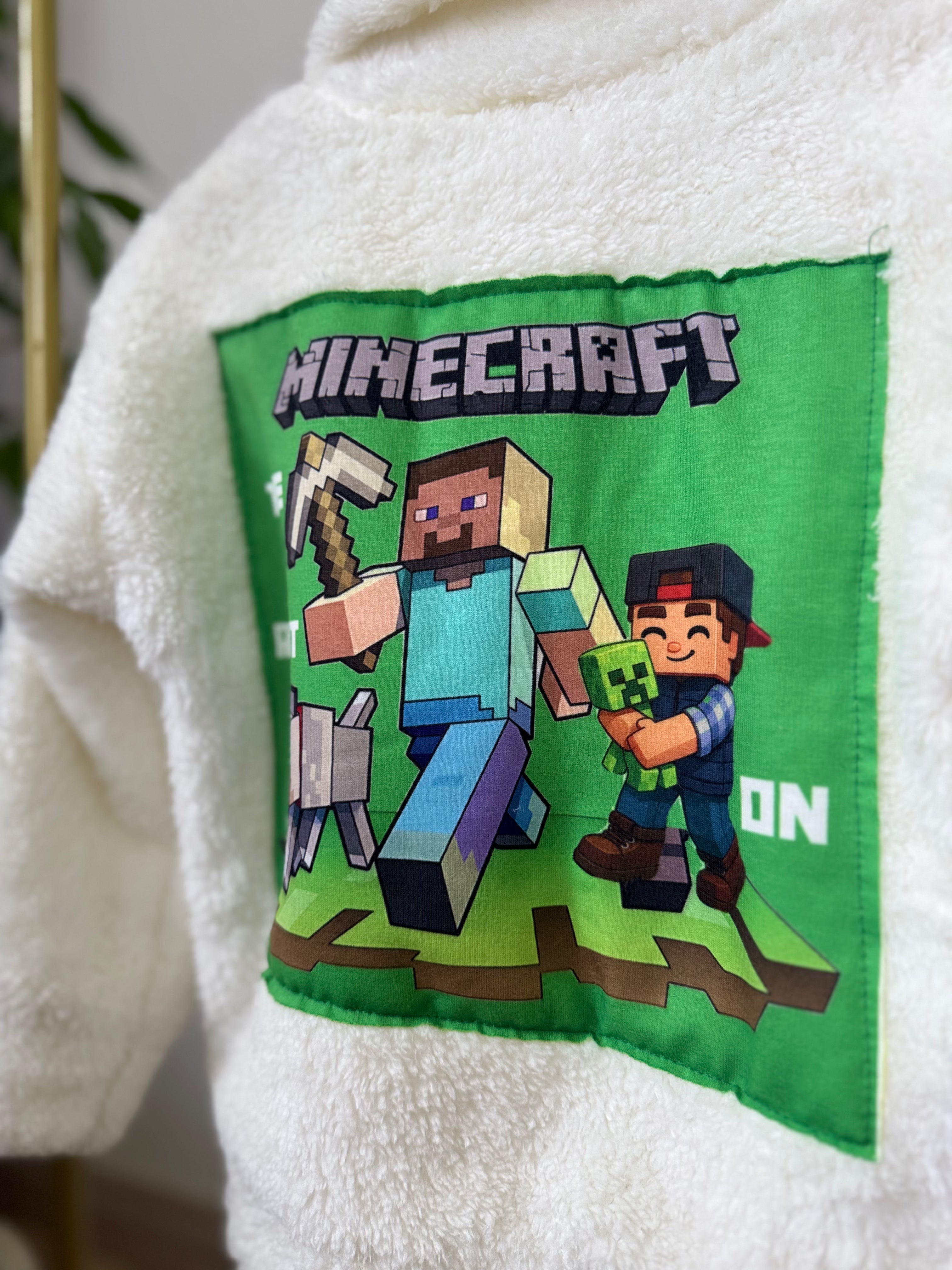 Minecraft Baskılı Krem Peluş Hırka