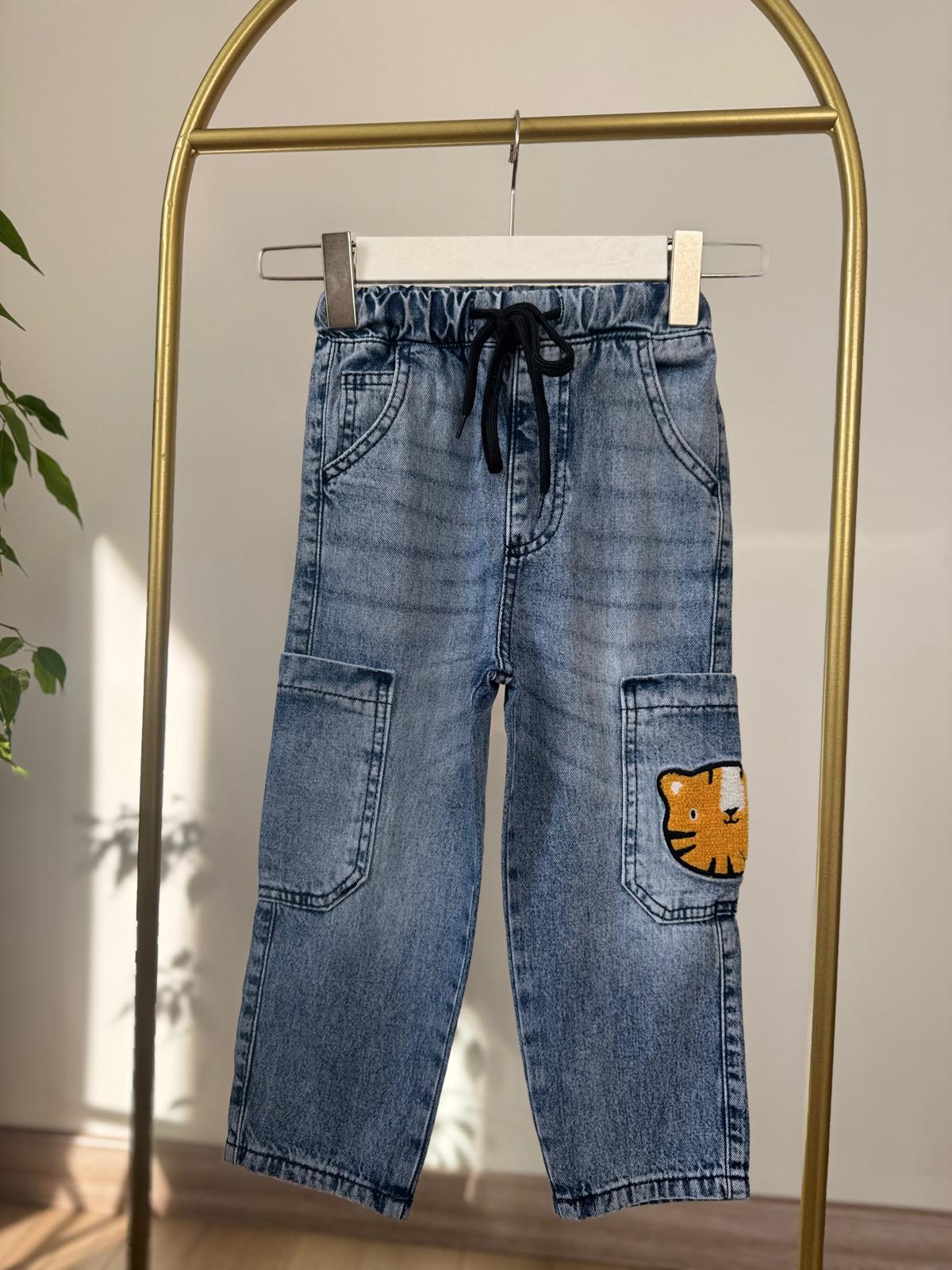 Kaplan İşlemeli Denim Pantolon