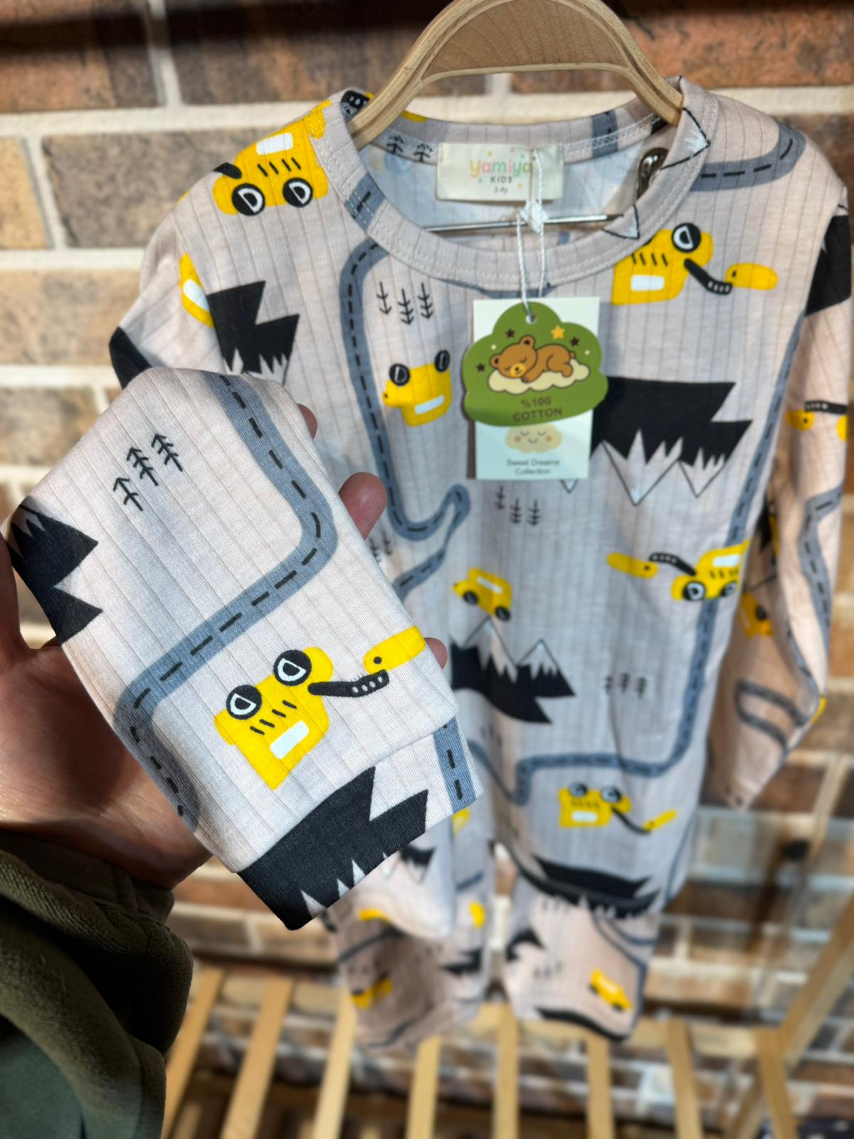 İş Makineleri Baskılı Pijama Takımı