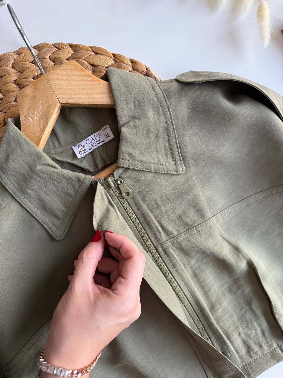 Fermuarlı Dokuma Kumaş Haki Takım