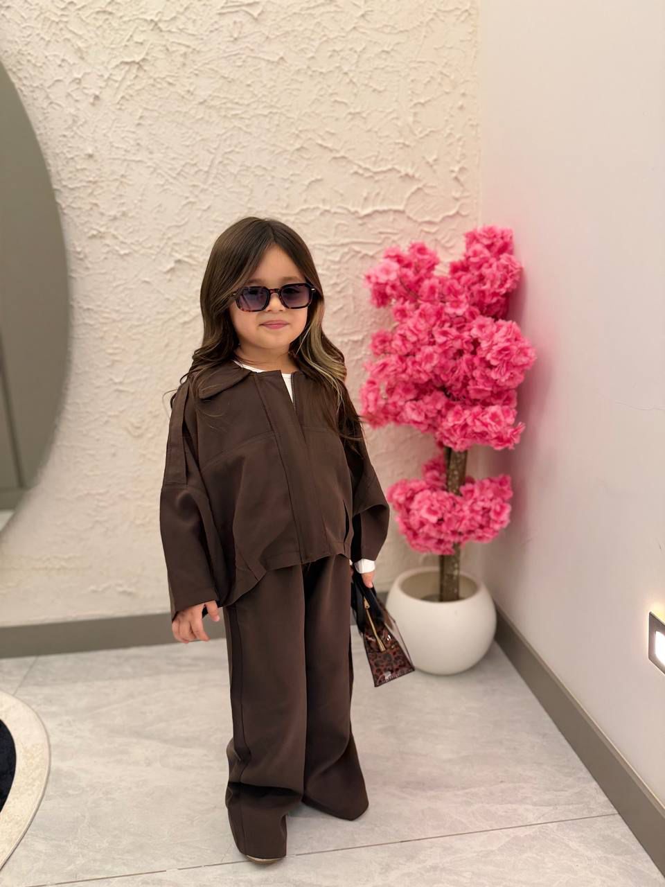 Fermuarlı Dokuma Kumaş Kahverengi Takım