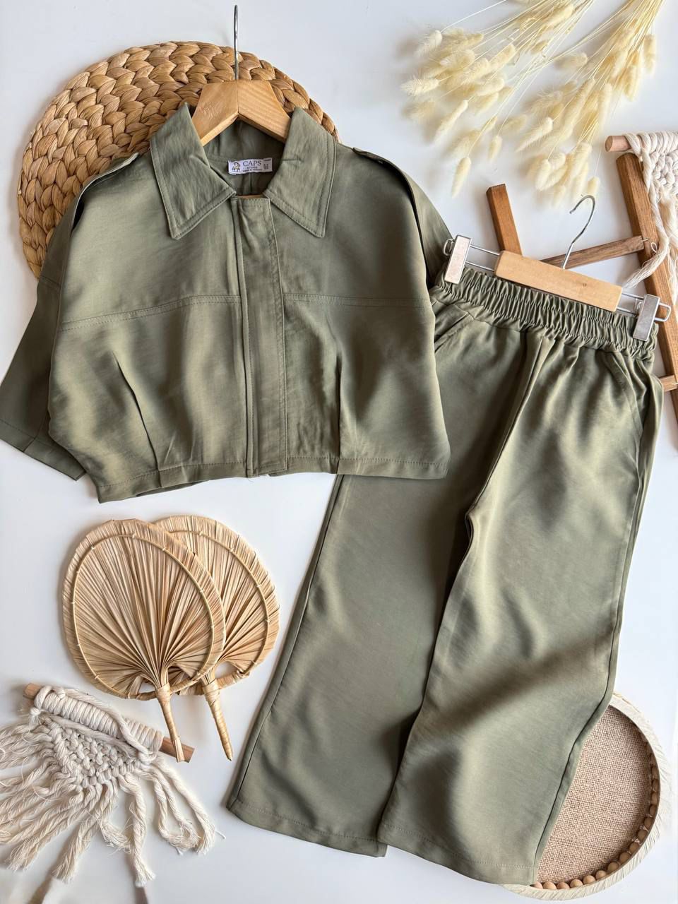 Fermuarlı Dokuma Kumaş Haki Takım