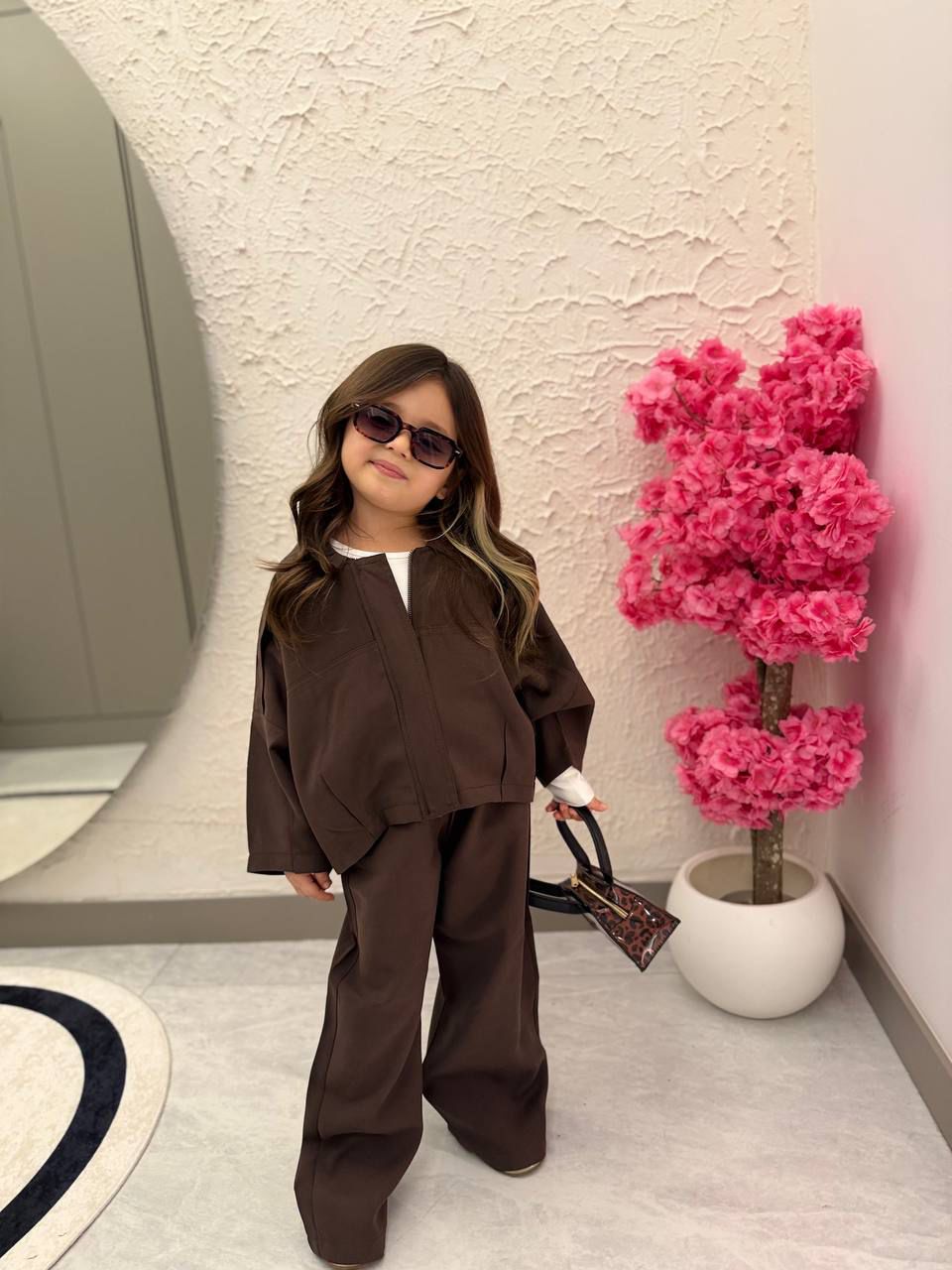 Fermuarlı Dokuma Kumaş Kahverengi Takım