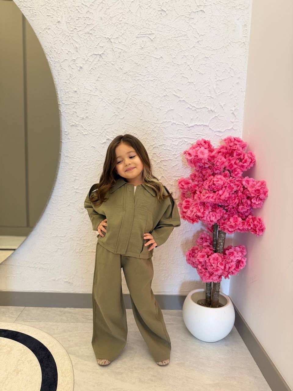 Fermuarlı Dokuma Kumaş Haki Takım