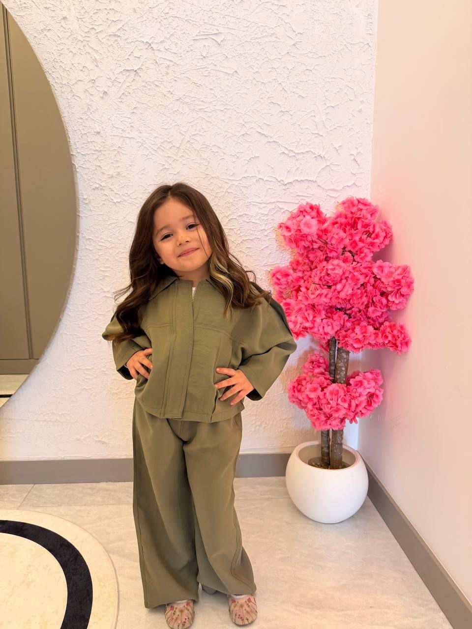 Fermuarlı Dokuma Kumaş Haki Takım