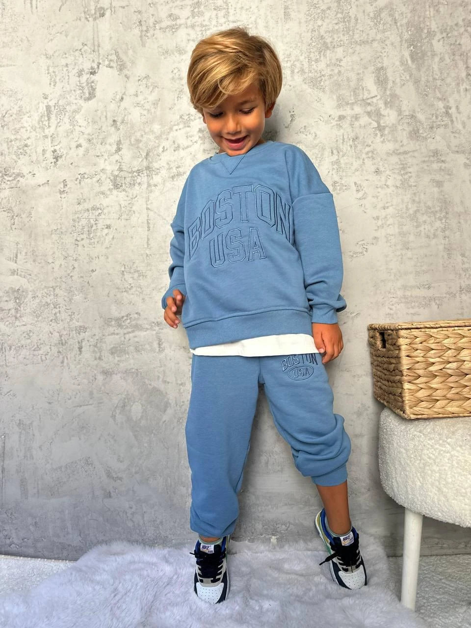 Boston USA Baskılı Mavi Eşofman Takımı