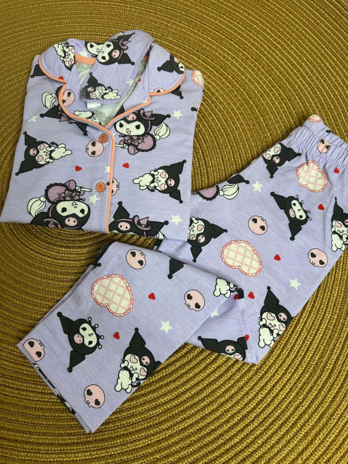 Kuromi Baskılı Önden Düğmeli Mor Pijama Takımı