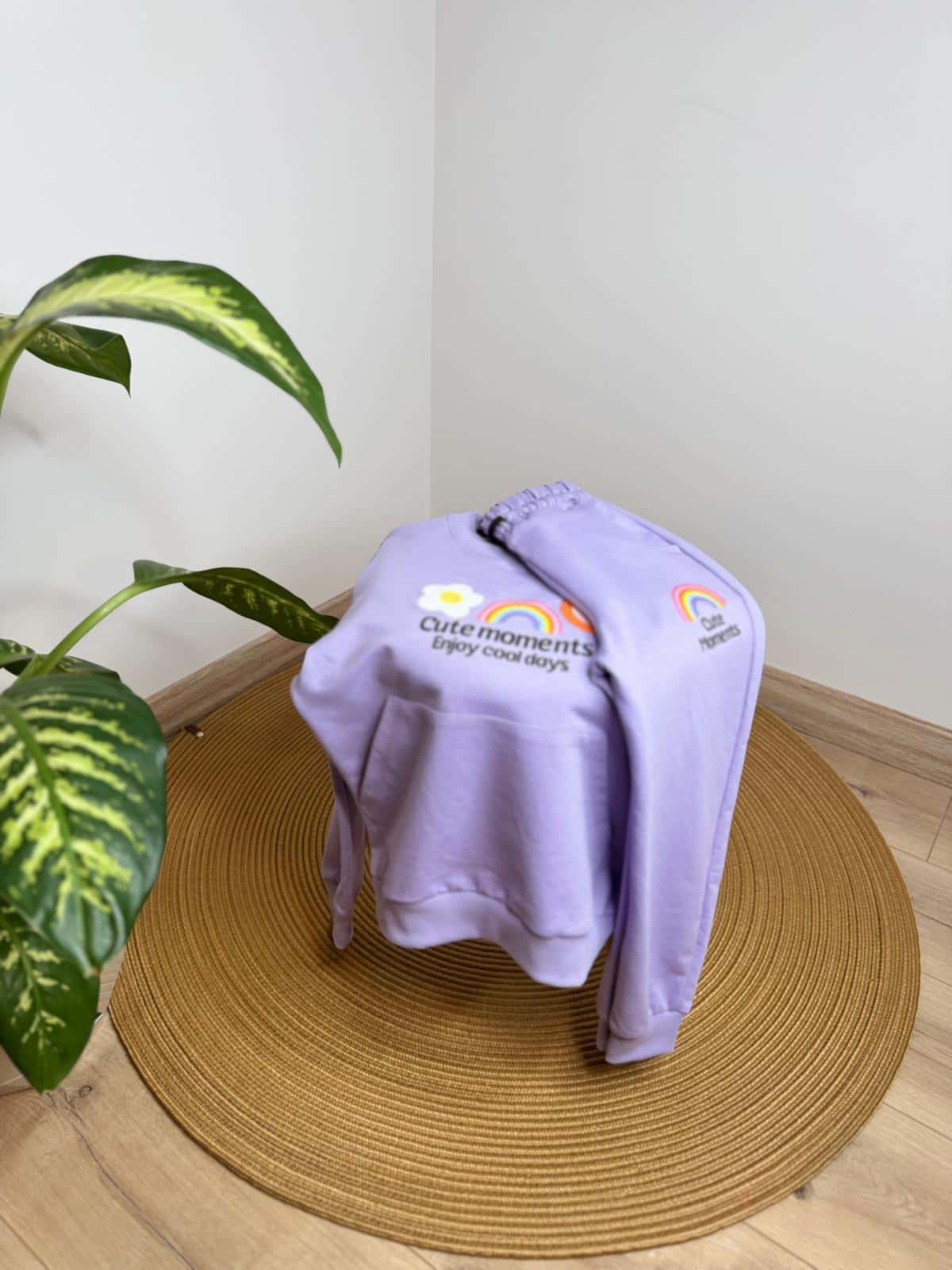 Gökkuşağı Nakış İşlemeli Lila Eşofman Takımı