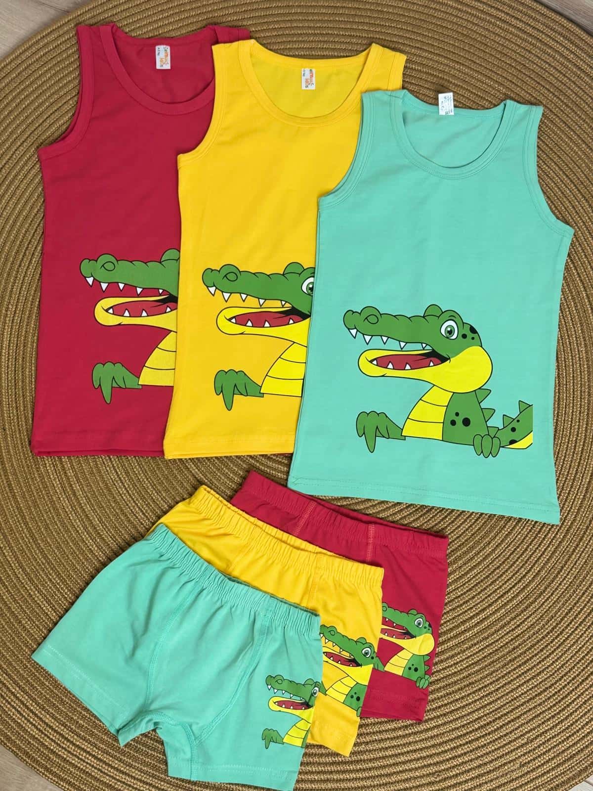 Timsah Baskılı 3'lü Atlet-Boxer Takım