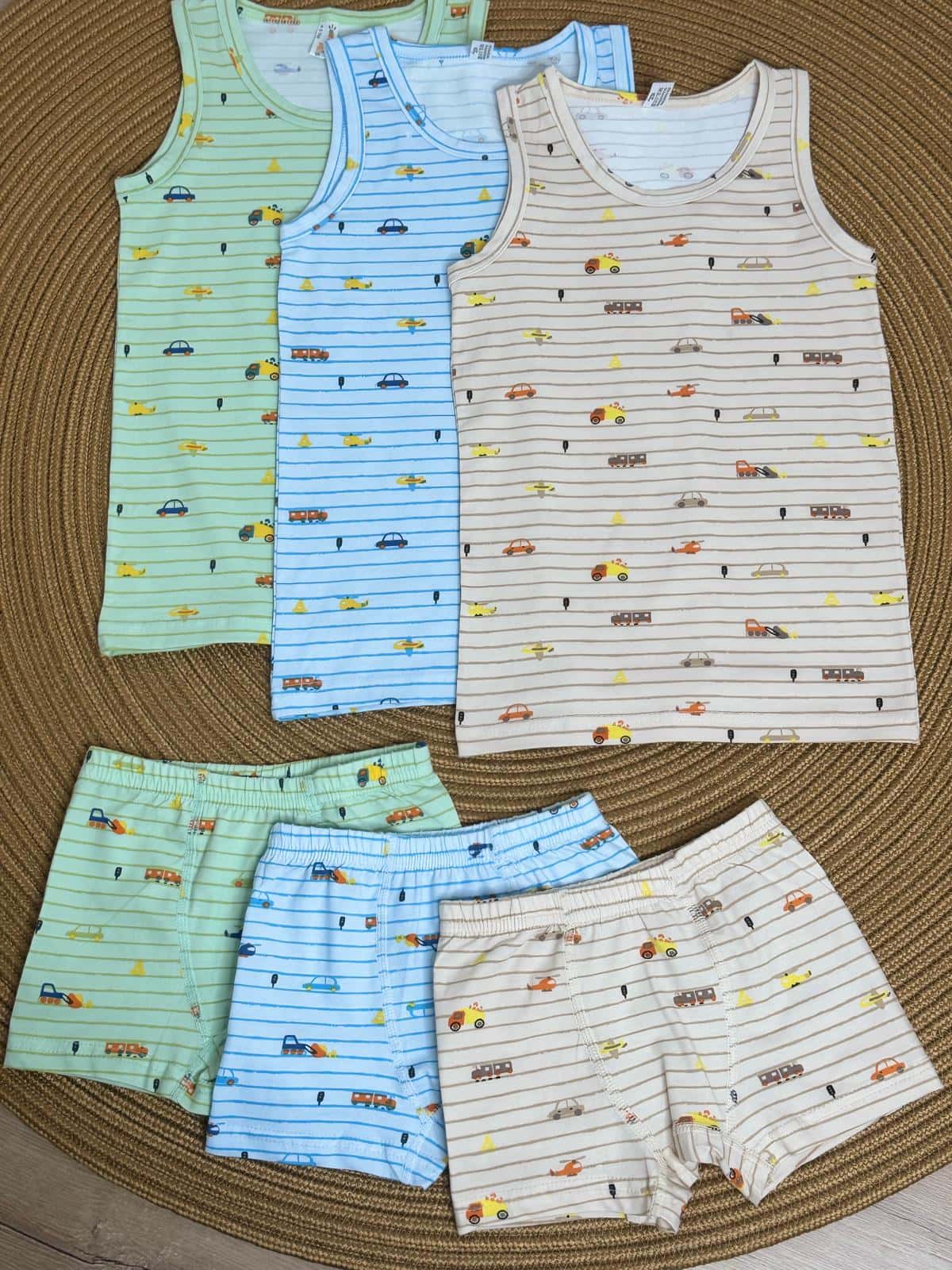 Minik Taşıtlar Baskılı 3'lü Atlet-Boxer Takım