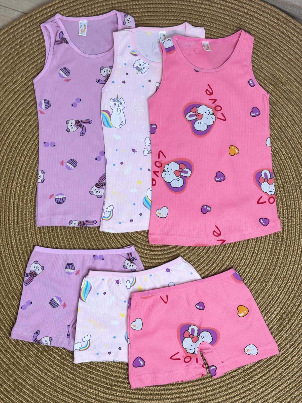 Fitilli Tavşan Baskılı 3'lü Atlet-Boxer Takım