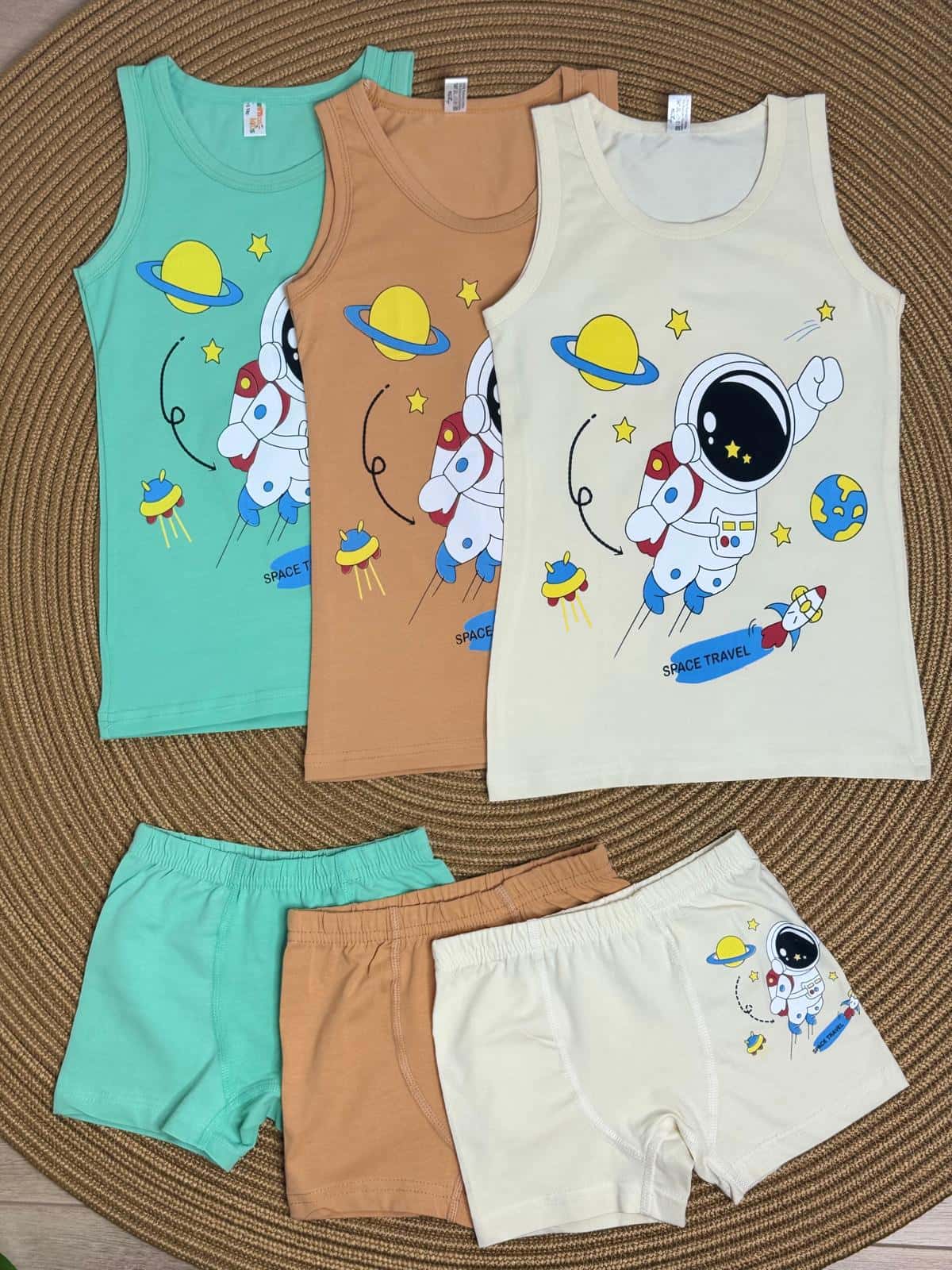 Astronot Baskılı 3lü Atlet-Boxer Takım