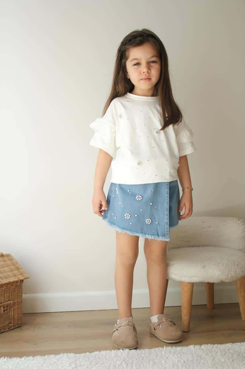 Boncuk İşlemeli Şort Etek Takım