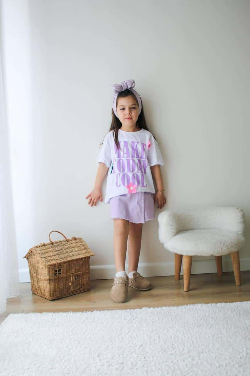 Lila Çiçek İşlemeli Şort Etek Takım