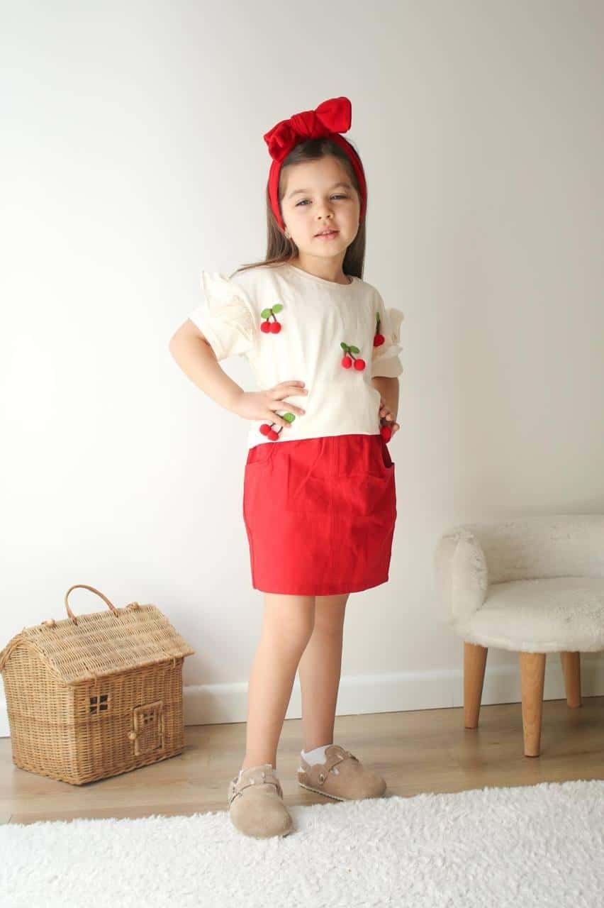 Kirazlı Tişört Etek Takım