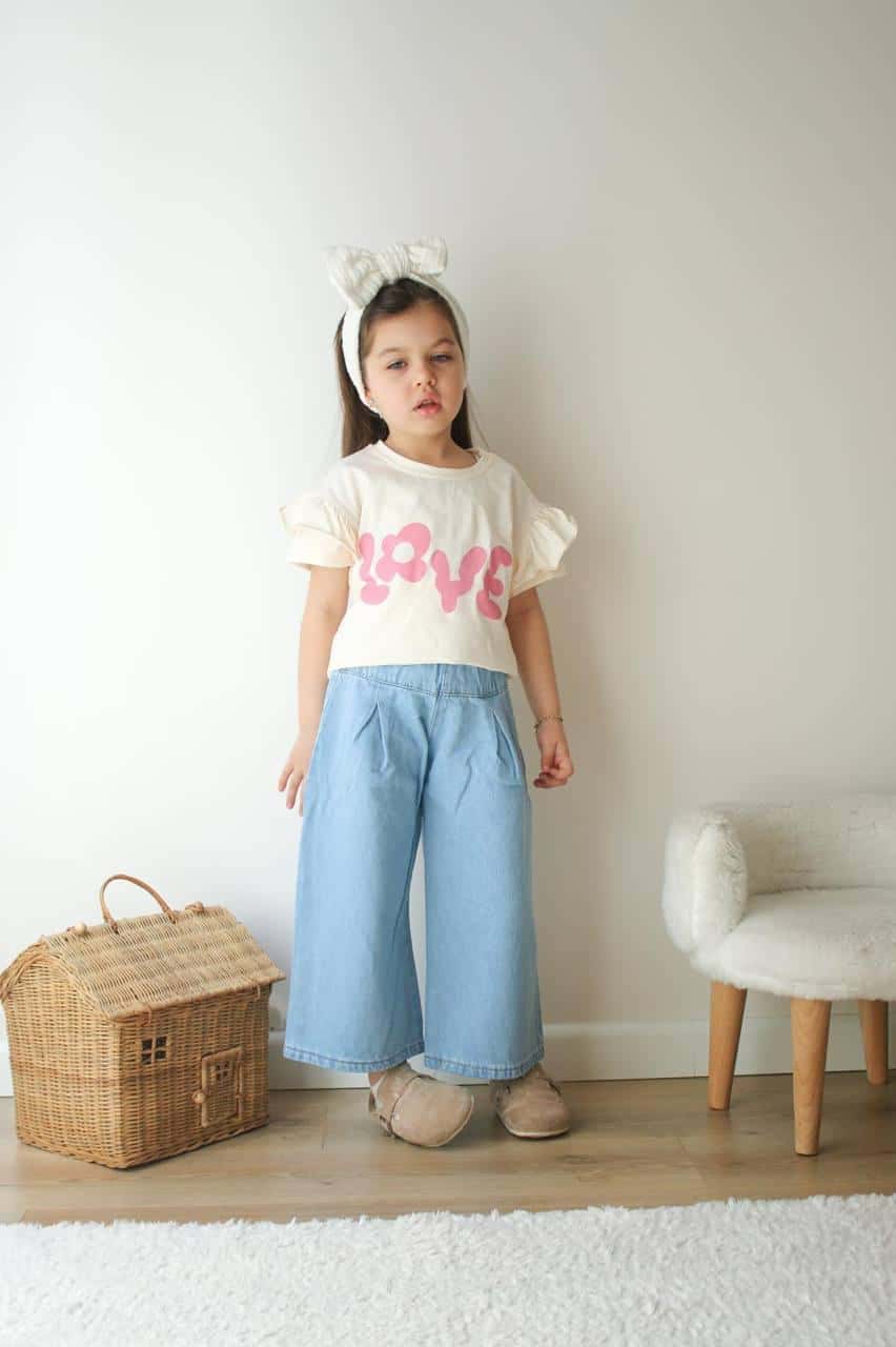 Love Baskılı Kot Pantolon Tişört Takım