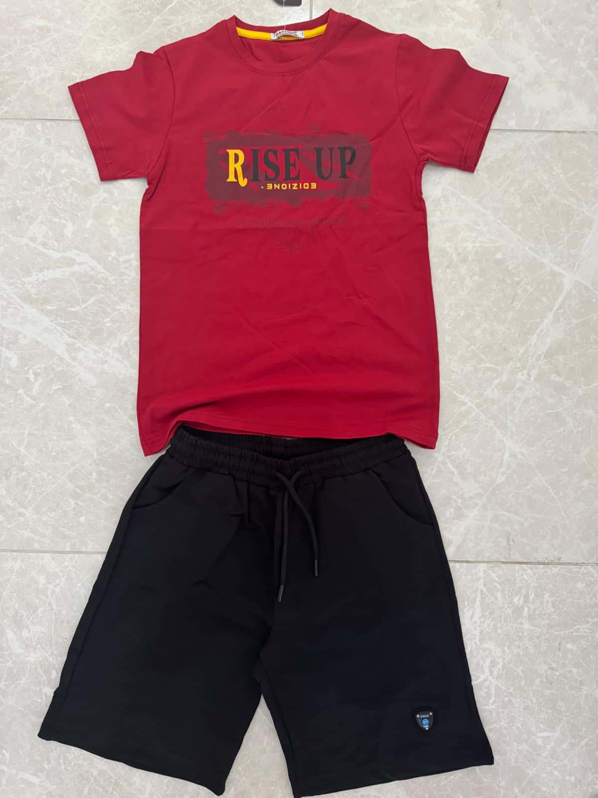 Bordo Rise Up Baskılı Şortlu Takım