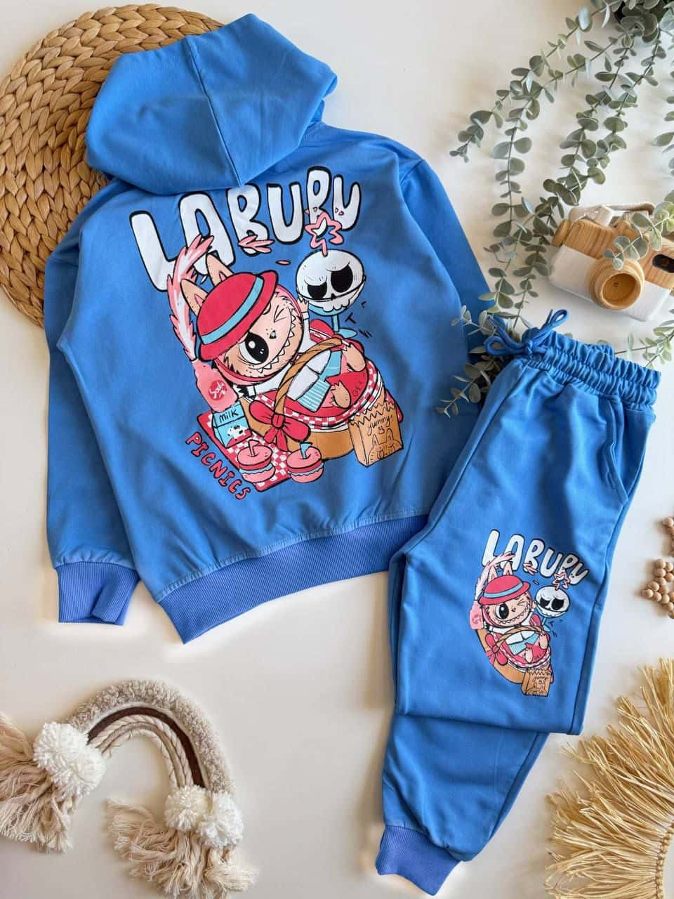 Labubu Baskılı Kapüşonlu Unisex Eşofman Takımı